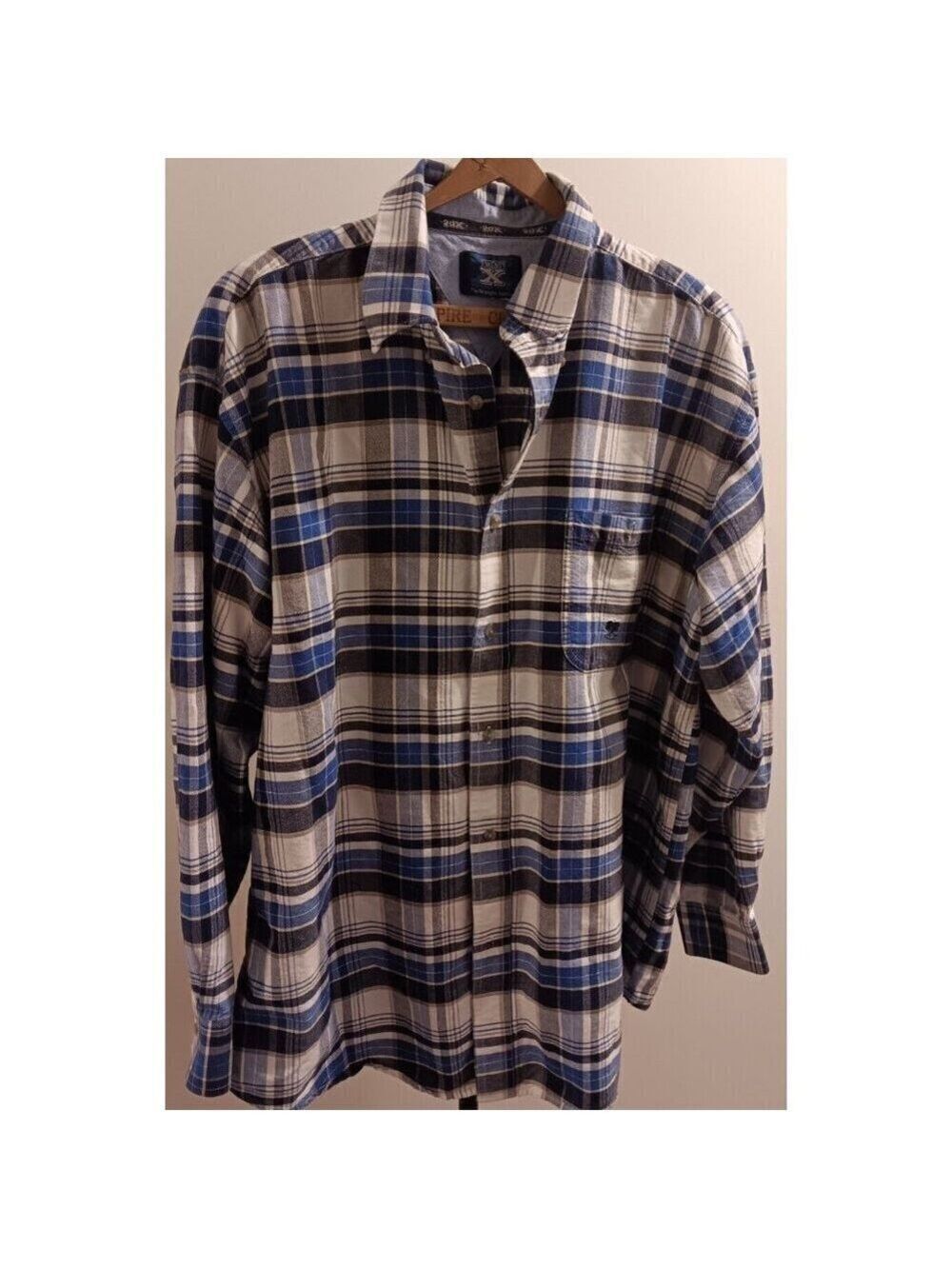 XXL Wrangler Twenty X Plaid T-Shirt Blue White Button Up Casual Dress Shirt NICE